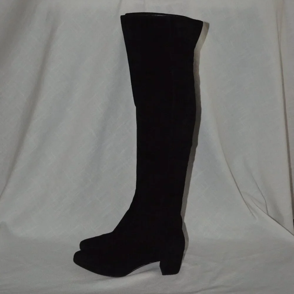 $2095 Sz 37.5 7 Gianvito Rossi Black Suede Over the Knee Boots